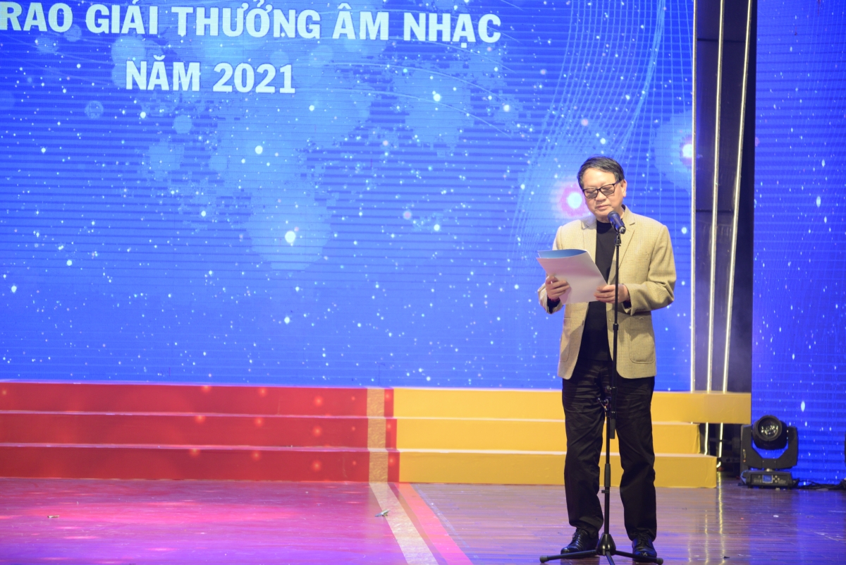 Thiếu tướng, Nhạc sĩ Nguyễn Đức Trịnh, Chủ tịch Hội đồng Nghệ thuật Hội Nhạc sĩ Việt Nam phát biểu đánh giá khái quát về chất lượng nghệ thuật tại "Lễ trao giải thưởng Âm nhạc năm 2021".