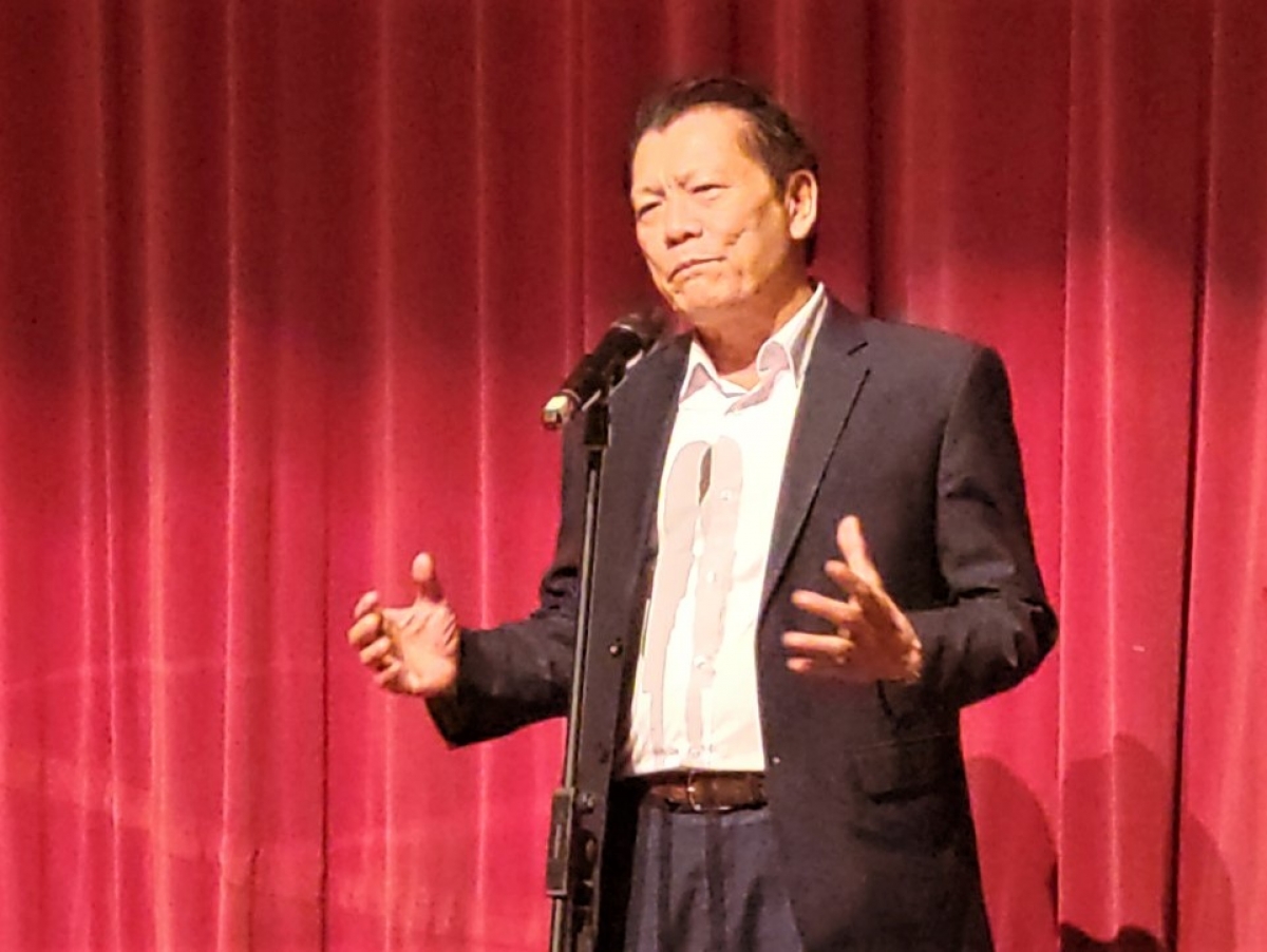 Nhạc sĩ, NSND Quang Vinh, Chủ tịch Hội Âm nhạc Hà Nội phát biểu.