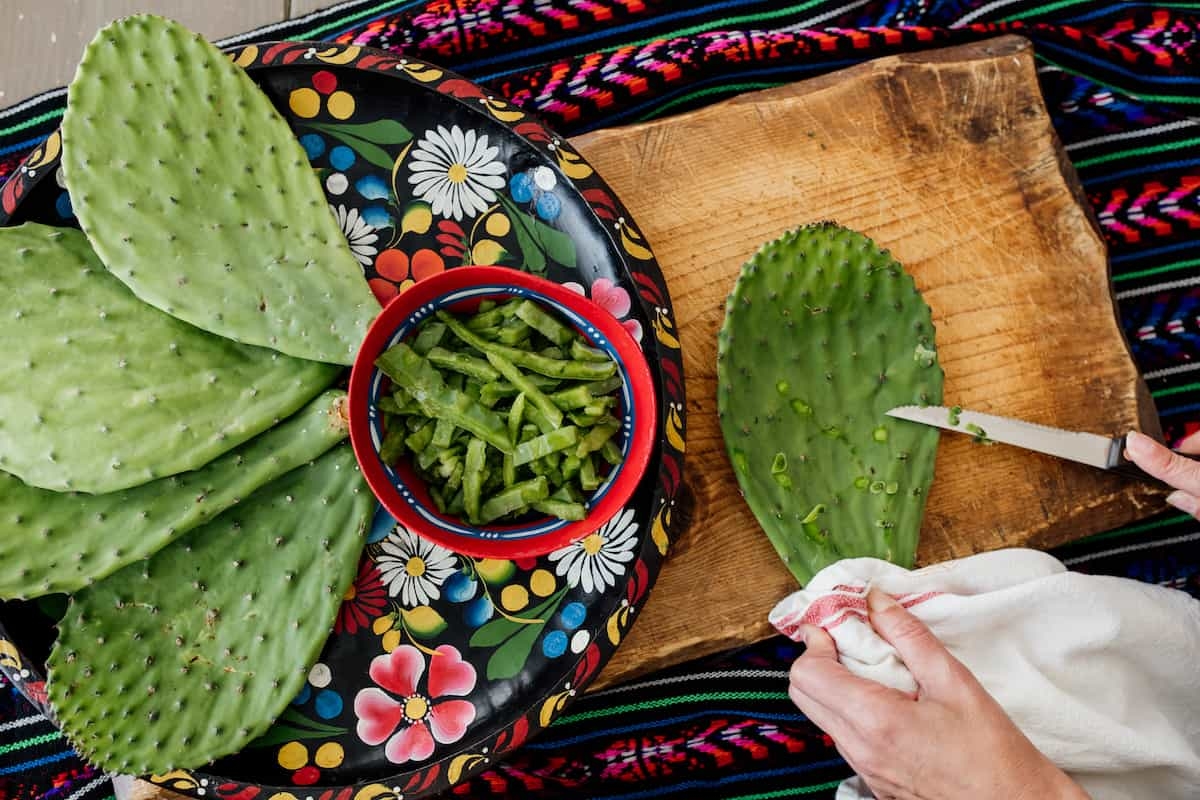 Xương rồng nopal trên bàn ăn Mexico