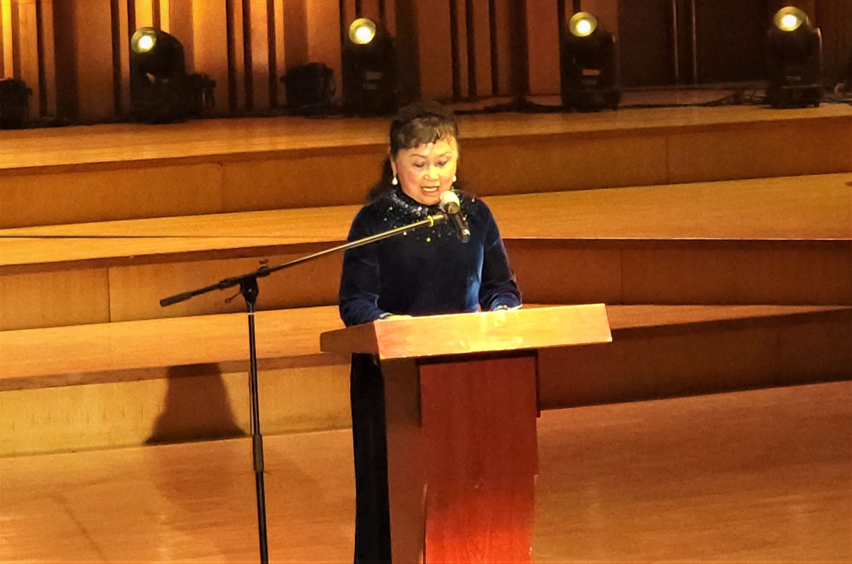 NGND, GS – TS Trần Thu Hà, nguyên Giám đốc Học viện Âm nhạc Quốc gia Việt Nam, Chủ tịch Hội đồng Giám khảo phát biểu.
