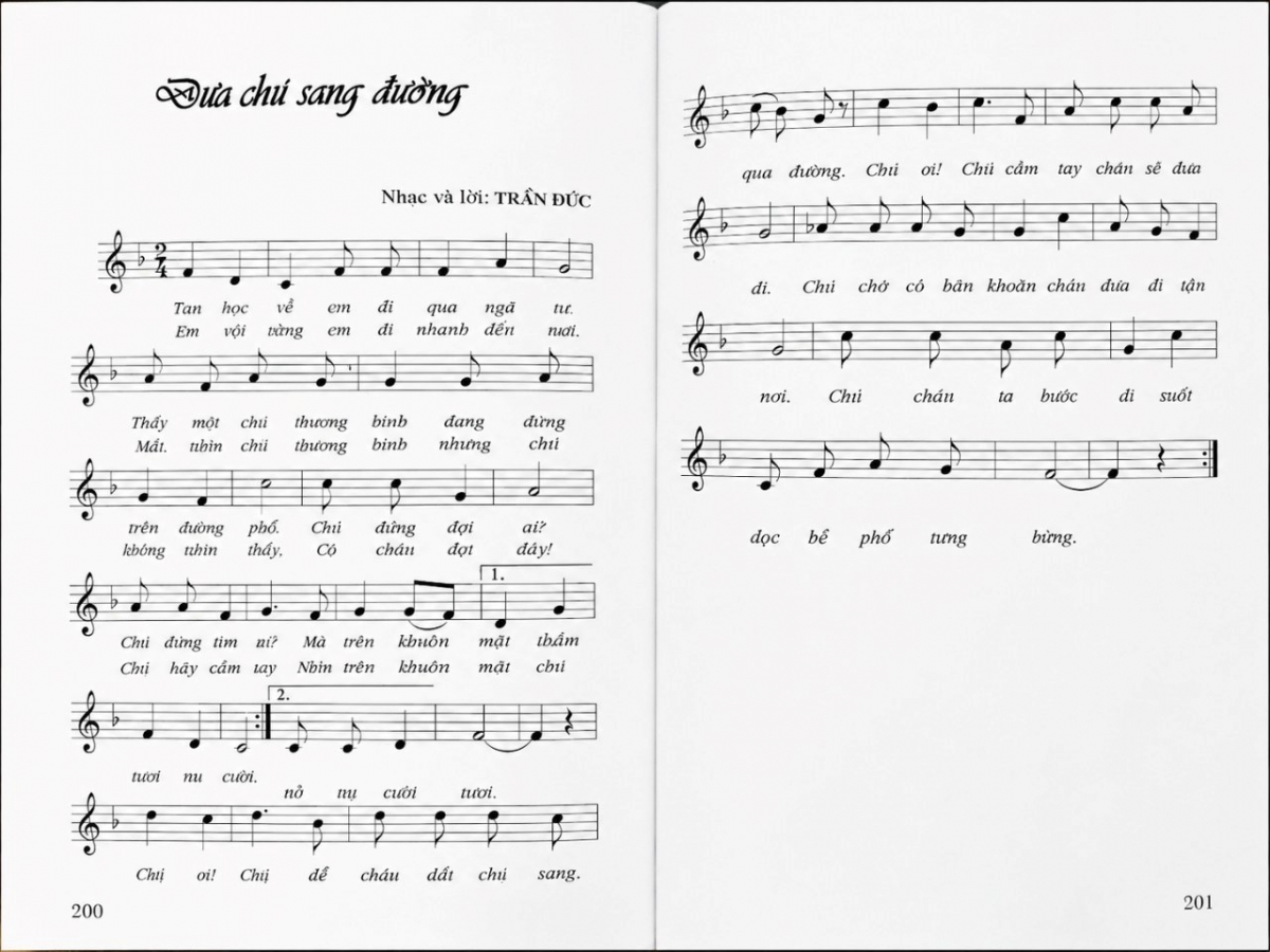 Bản nhạc ca khúc "Đưa chú sang đường" của nhạc sĩ Trần Đức.