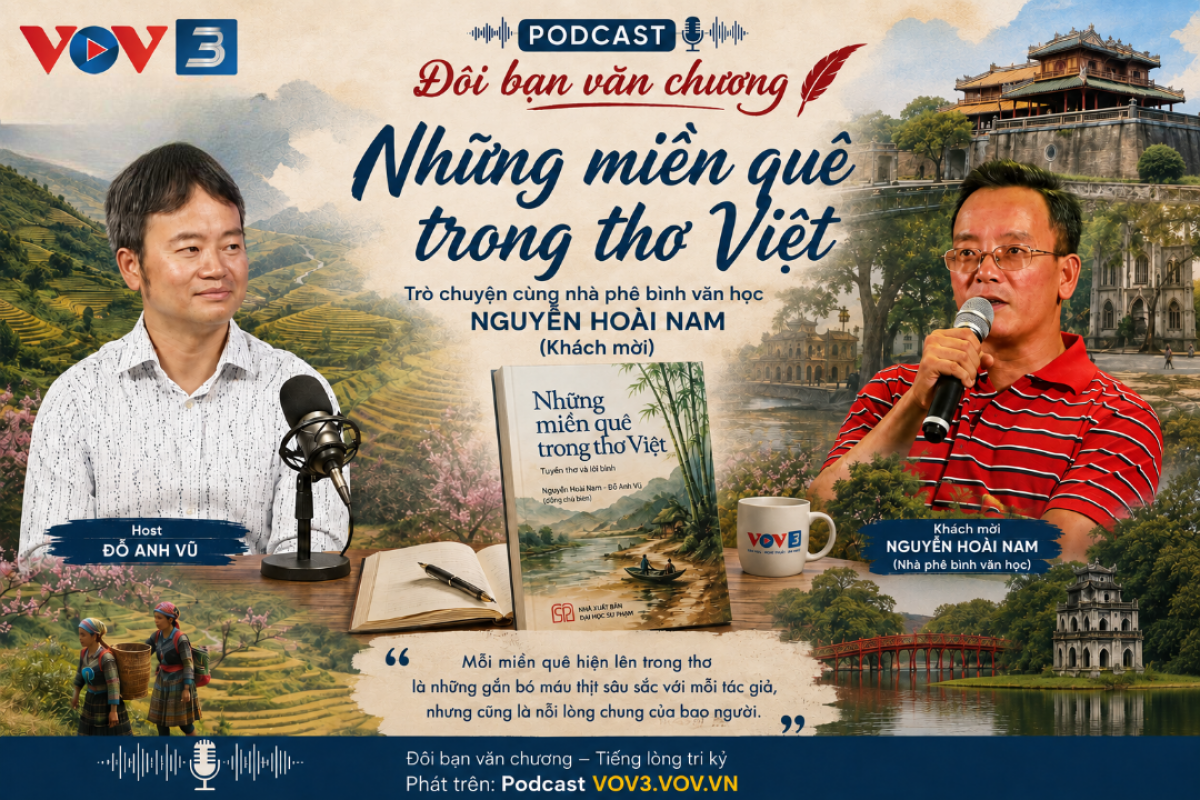 Thưa quý vị thính giả, quê hương đất nước luôn là niềm cảm hứng lâu bền trong thi ca kim cổ. Trong lịch sử thơ Việt Nam hiện đại, chúng ta không chỉ bắt gặp những tác phẩm mang tầm vóc khái quát mà còn có vô số những bài thơ về các vùng miền cụ thể trên đất nước, nơi tác giả được sinh ra, lớn lên hoặc từng đi qua và có những kỷ niệm khó quên.
Vào trung tuần tháng ba vừa qua, tuyển tập thơ và lời bình mang tên “Những miền quê trong thơ Việt” do hai đồng chủ biên Nguyễn Hoài Nam và Đỗ Anh Vũ thực hiện đã được Nhà xuất bản Đại học Sư phạm chính thức phát hành trên toàn quốc. Ấn phẩm gồm 36 bài thơ của 34 tác giả, hầu hết là những sáng tác đã ghi dấu trong lòng người đọc cả nước qua nhiều thập niên.
Nhân dịp kỷ niệm Cách mạng Tháng Tám và Quốc khánh 2/9, chương trình “Đôi bạn văn chương” (Ban Văn học - Nghệ thuật - Âm nhạc, VOV3) dành trọn một không gian trò chuyện xung quanh các tác phẩm trong tuyển tập này cùng vị khách mời đặc biệt – nhà phê bình văn học Nguyễn Hoài Nam. Mời quý thính giả cùng bấm "play" để bước vào hành trình trở về những miền quê đong đầy ký ức và cảm xúc!